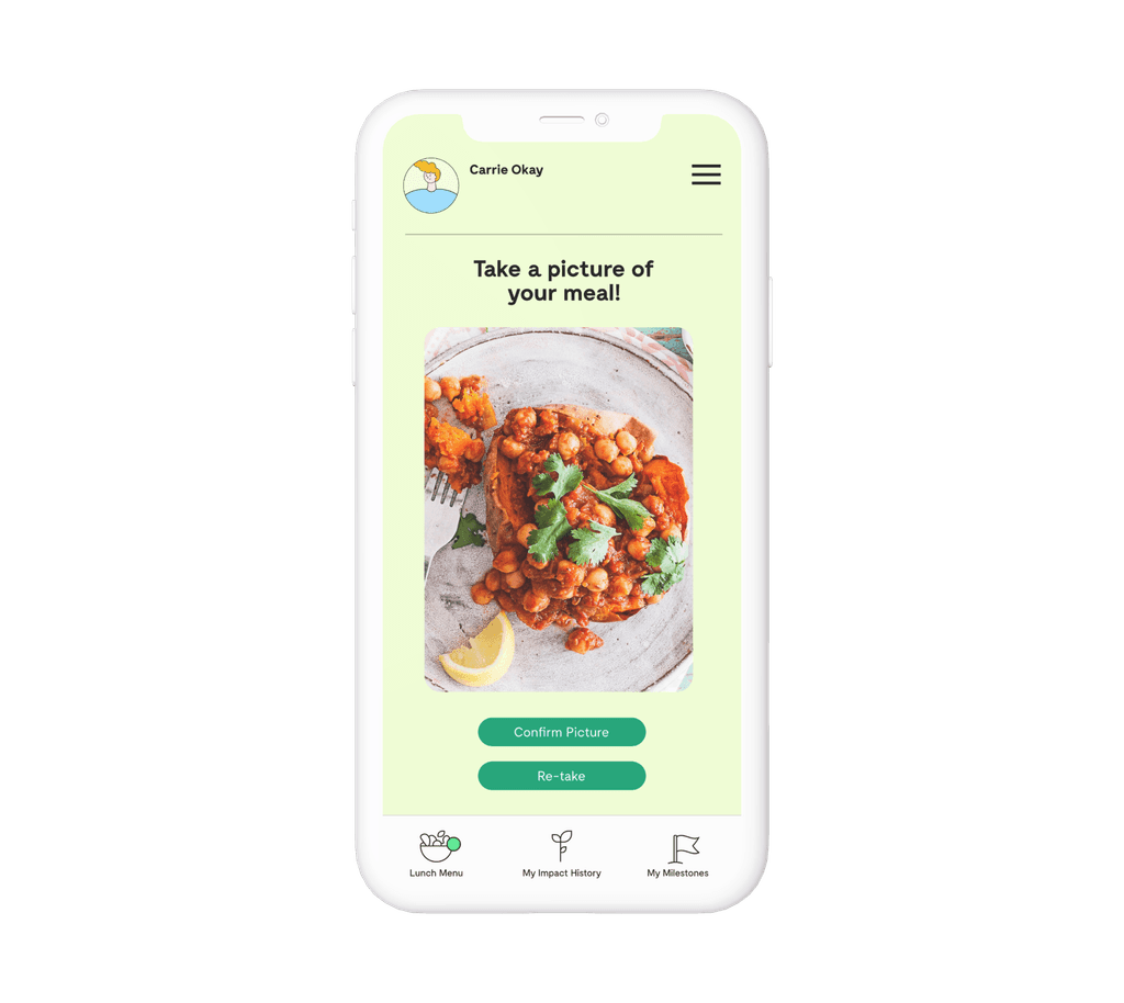 App screen asking for a picture of your meal